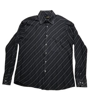 BUGATCHI UOMO Mens‎ XL Black Stripe Button Down Dress Shirt Made in Korea